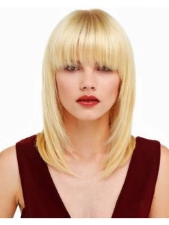 Capless Medium Remy Human Hair Straight Blonde Wig