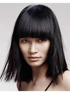 Capless Medium Synthetic Hair Straight Black Wig