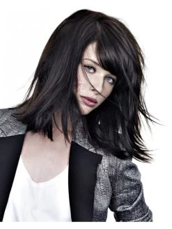 Capless Medium Synthetic Hair Straight Black Layered Wig