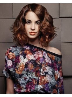 Lace Front Medium Synthetic Hair Wavy Brown Wig Without Bangs