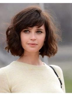 Capless Medium Remy Human Hair Wavy Brown Wig