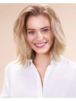 Lace Front Medium Synthetic Hair Wavy Blonde Wig Without Bangs