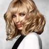 Capless Medium Synthetic Hair Wavy Blonde Wig With Bangs