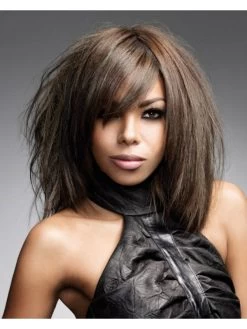 Capless Medium Remy Human Hair Straight Brown Afro Wig