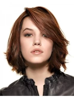 Lace Front Medium Remy Human Hair Wavy Auburn Bobs Wig