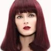 Capless Medium Remy Human Hair Wavy Auburn Wig With Bangs