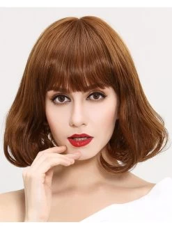 Capless Medium Remy Human Hair Wavy Blonde Bobs Wig