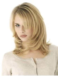 Lace Front Medium Remy Human Hair Wavy Blonde Layered Wig