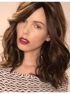 Lace Front Long Remy Human Hair Wavy Brown Wig With Bangs