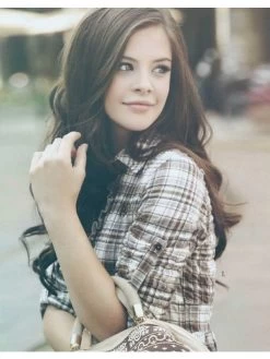 Lace Front Long Remy Human Hair Wavy Brown Wig Without Bangs