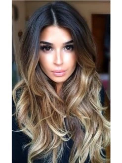 Lace Front Long Synthetic Hair Wavy Brown Wig Without Bangs