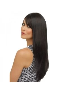 Lace Front Long Remy Human Hair Straight Black Wig With Bangs