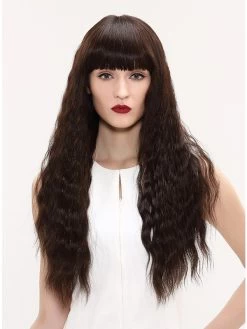 Capless Long Remy Human Hair Curly Brown Wig With Bangs