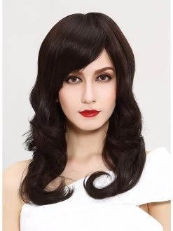 Capless Long Synthetic Hair Wavy Brown Wig With Bangs