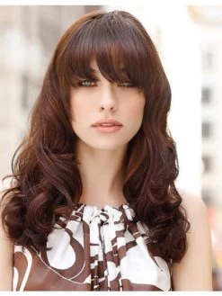 Capless Long Synthetic Hair Wavy Auburn Wig With Bangs