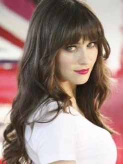 Zooey Deschanel Long Straight Dark Hair Wig With Bangs