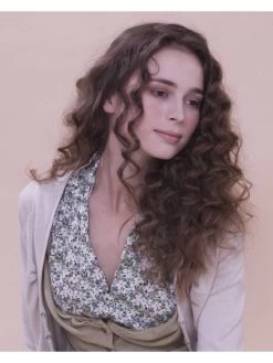 Full Lace Long Synthetic Hair Curly Brown Wig Without Bangs