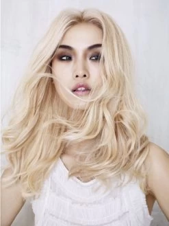 Lace Front Long Synthetic Hair Wavy Blonde Wig Without Bangs