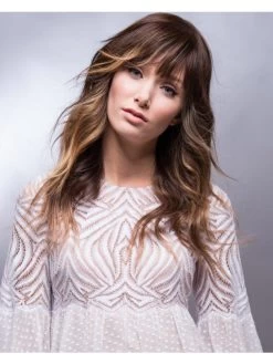 Capless Long Remy Human Hair Wavy Brown Wig With Bangs