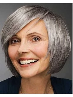 Capless Short Synthetic Hair Bobs Grey Wig