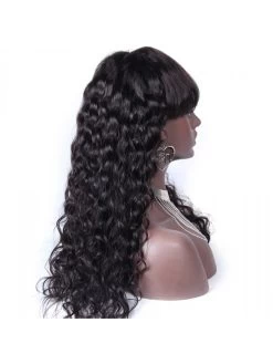 Remy Human Hair Lace Wig Loose Deep Wave With Full Bangs