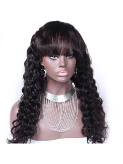 Remy Human Hair Lace Wig Loose Deep Wave With Full Bangs -Boutique Wig Shop unprocessed virgin malaysian human hair lace front wig loose deep wave glueless wigs with full bangs 2